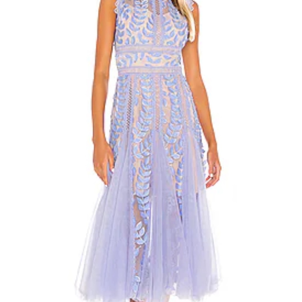 REVOLVE Lavender and Blue Lace Midi Dress